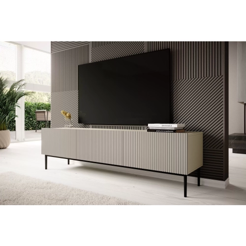 Szafka RTV Nicole 200 cm na metalowych nogach z szufladą - kaszmir / czarne nóżki